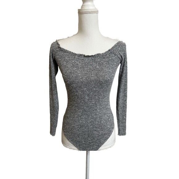 New Garage Women's M Off the Shoulder Bodysuit Long Sleeve Salt & Pepper Gray - Picture 4 of 9